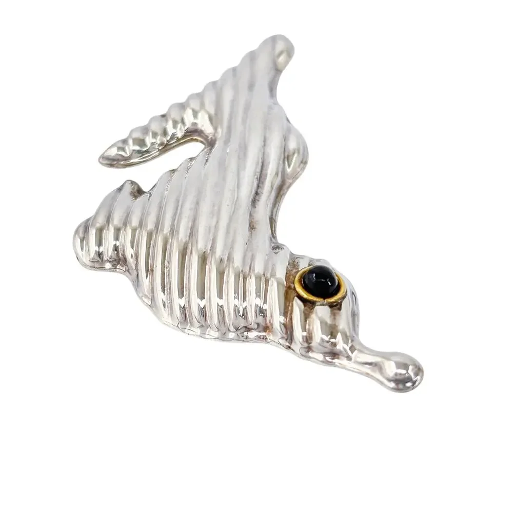 Vintage Mexico Taxco Sterling Silver 925 Onyx Seal Brooch
